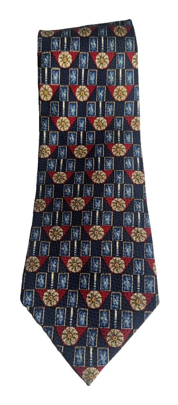Vintage Countess Mara Mens 100% Silk Tie 4" Wide Geometric Floral Handmade USA